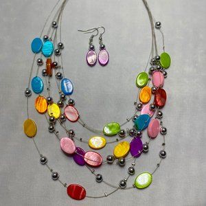 Elegant Rainbow Crayon Necklace and Earring Set